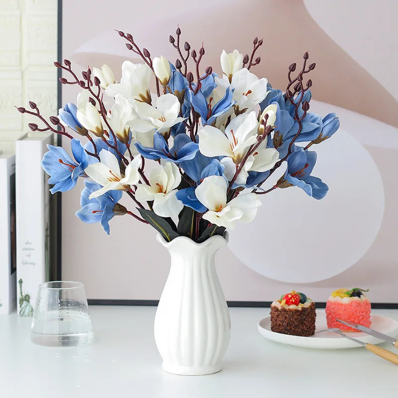 Magnolia Artificial Silk Simulation Flower Bouquet, 5 Forks 20 Heads Christmas Home Decoration Fake Photography Props Wedding