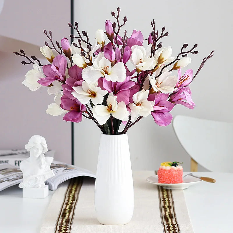 Magnolia Artificial Silk Simulation Flower Bouquet, 5 Forks 20 Heads Christmas Home Decoration Fake Photography Props Wedding