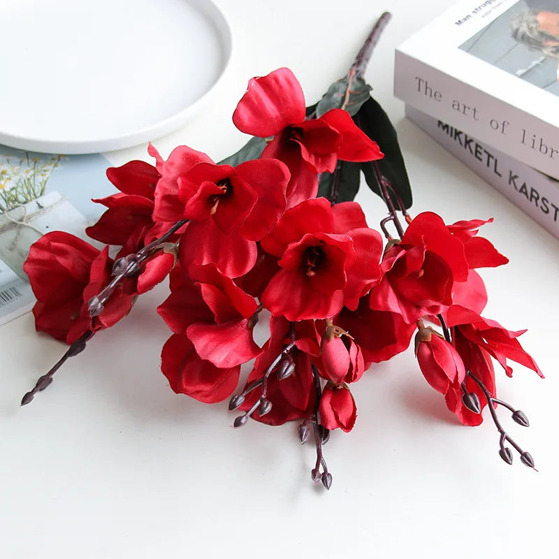 Magnolia Artificial Silk Simulation Flower Bouquet, 5 Forks 20 Heads Christmas Home Decoration Fake Photography Props Wedding