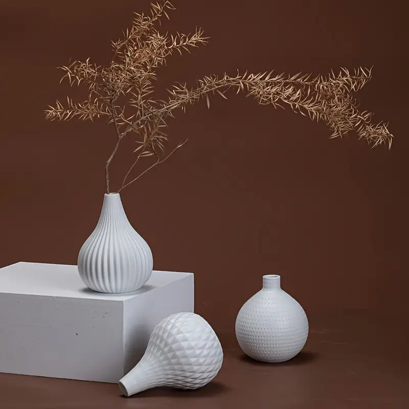 Modern White Ceramic Flower Vase for Home Decor