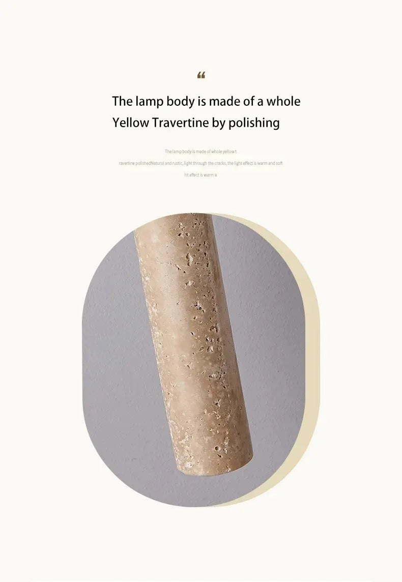 Elegant Retro Pendant Light – Modern Travertine & Walnut Tube Lamp for Bedside & Dining Décor