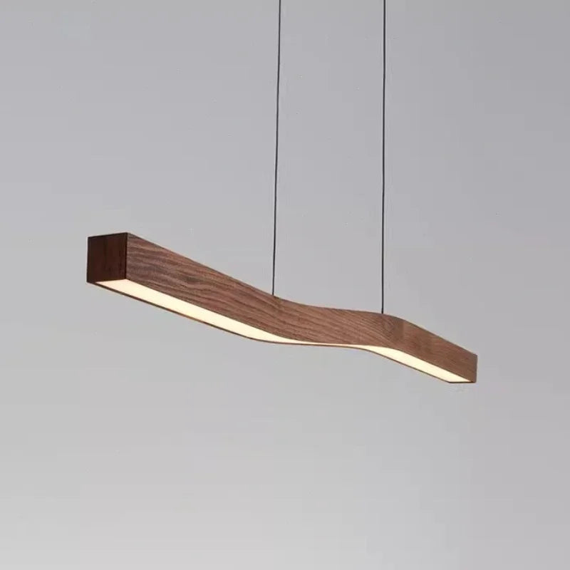 Creative Loft Pendant Light – Retro Camur Wooden Linear Lamp for Artistic Dining Spaces