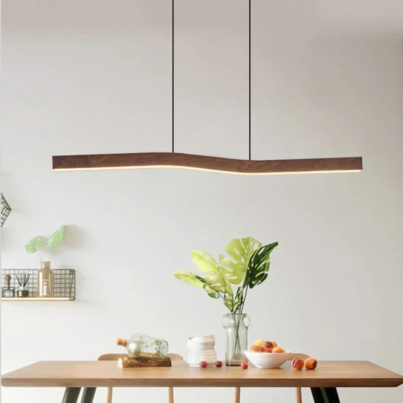 Creative Loft Pendant Light – Retro Camur Wooden Linear Lamp for Artistic Dining Spaces