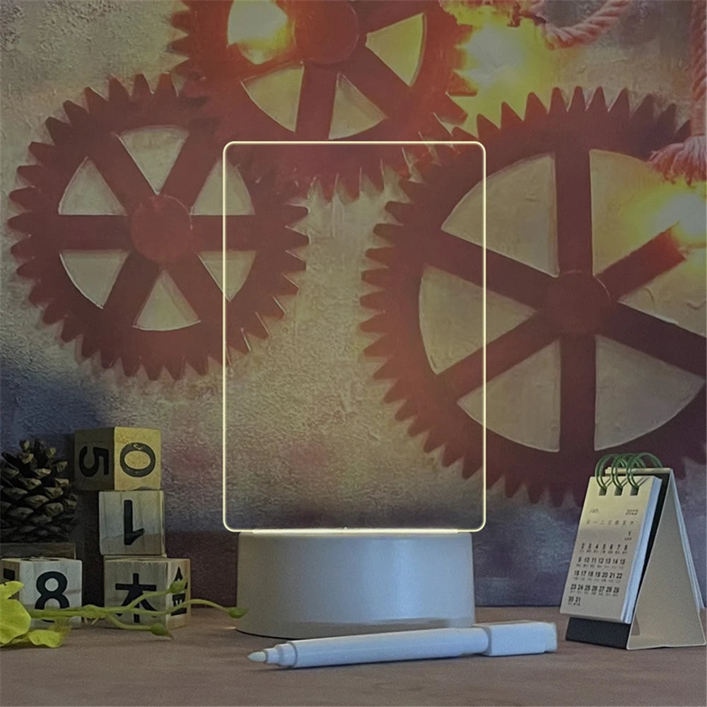 Creative LED Calendar Lamp – Transparent Acrylic Night Light with Erasable Notes