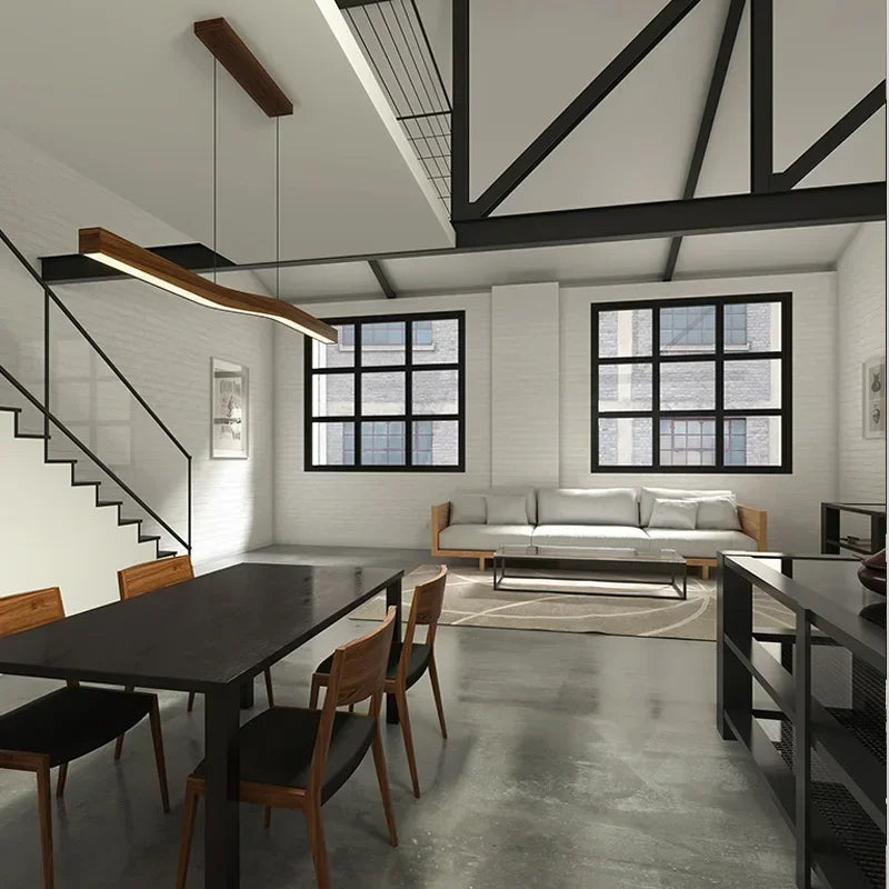 Creative Loft Pendant Light – Retro Camur Wooden Linear Lamp for Artistic Dining Spaces
