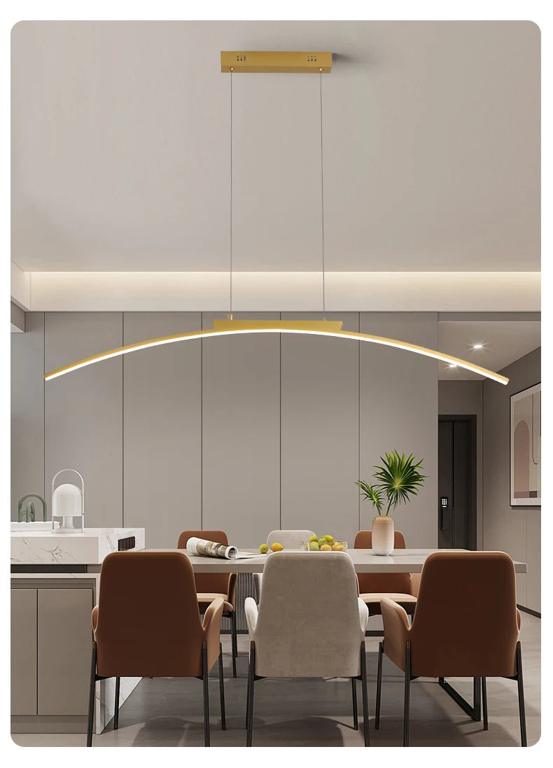 Contemporary Dining Room Pendant Light Sleek LED Arc Hanging Lamp Adjustable Brightness Energy Efficient Ideal for Kitchen Resta