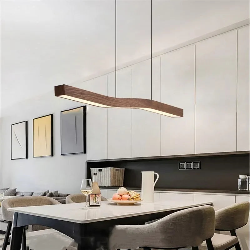 Creative Loft Pendant Light – Retro Camur Wooden Linear Lamp for Artistic Dining Spaces
