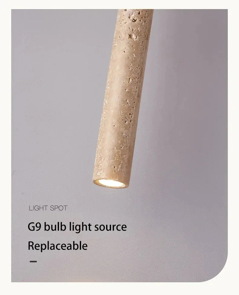 Elegant Retro Pendant Light – Modern Travertine & Walnut Tube Lamp for Bedside & Dining Décor