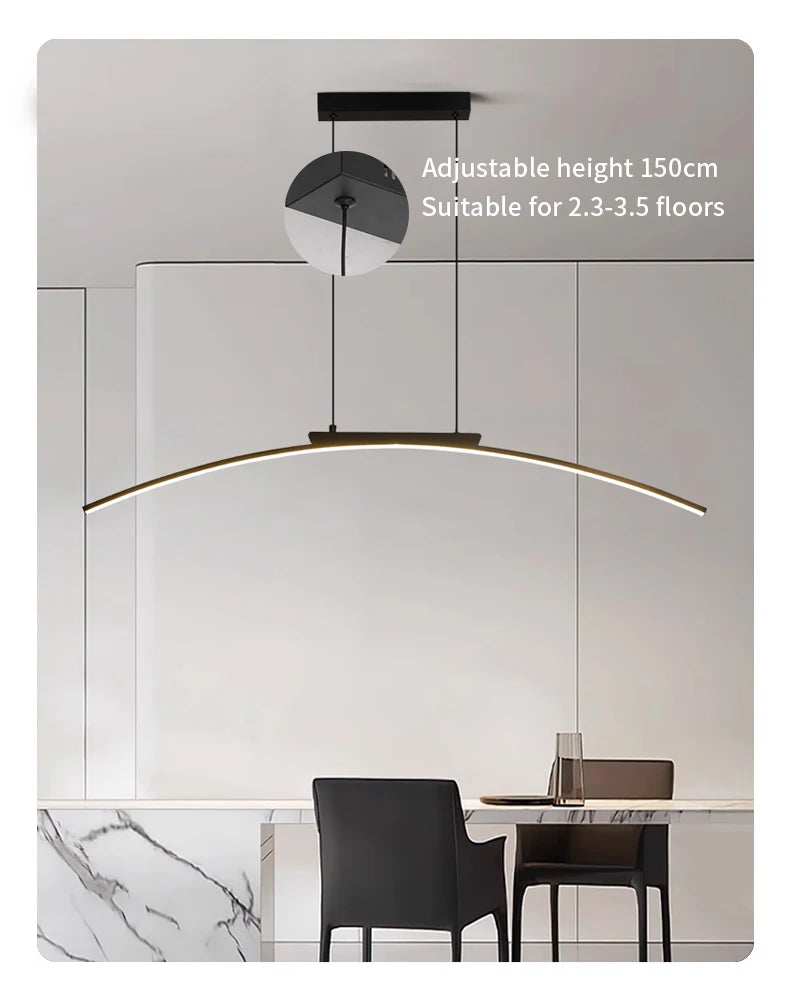 Contemporary Dining Room Pendant Light Sleek LED Arc Hanging Lamp Adjustable Brightness Energy Efficient Ideal for Kitchen Resta