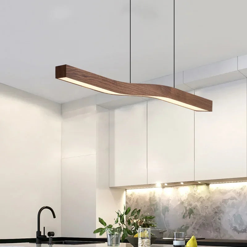 Creative Loft Pendant Light – Retro Camur Wooden Linear Lamp for Artistic Dining Spaces