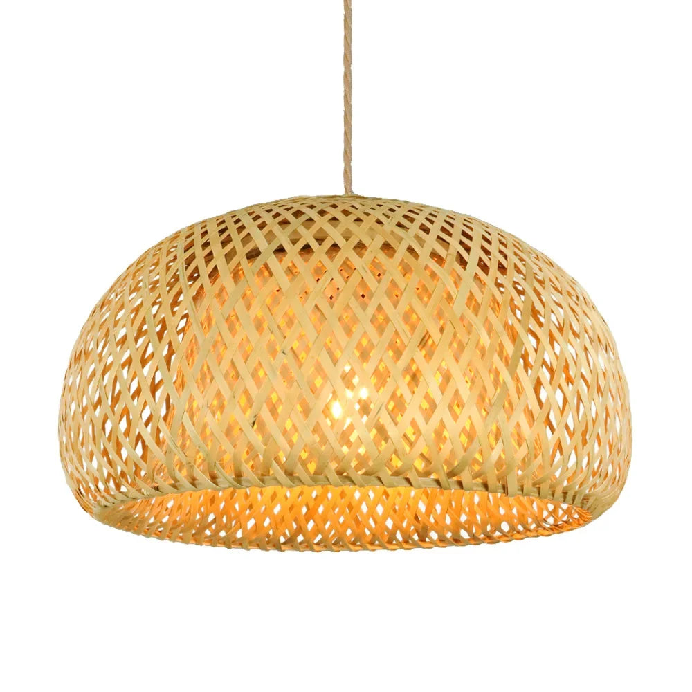 Bamboo Lantern 26cm Pendant Lamp Natural Rattan Wicker E27 LED Chandeliers Hand-Woven Lampshades Lighting Fixture Hanging Light