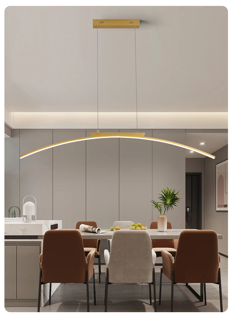 Contemporary Dining Room Pendant Light Sleek LED Arc Hanging Lamp Adjustable Brightness Energy Efficient Ideal for Kitchen Resta