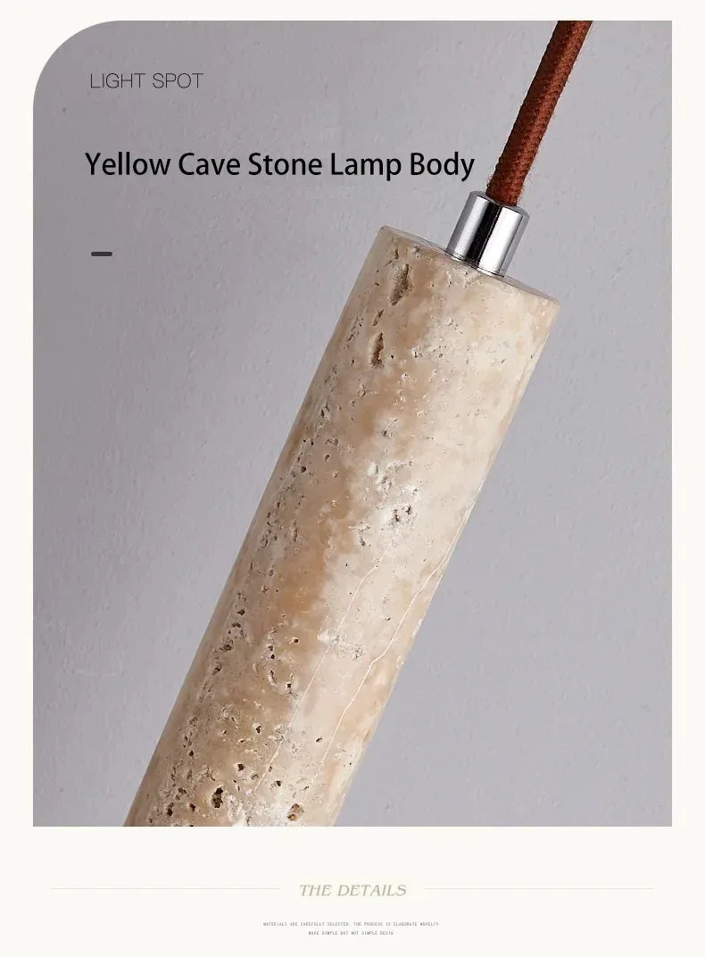 Elegant Retro Pendant Light – Modern Travertine & Walnut Tube Lamp for Bedside & Dining Décor