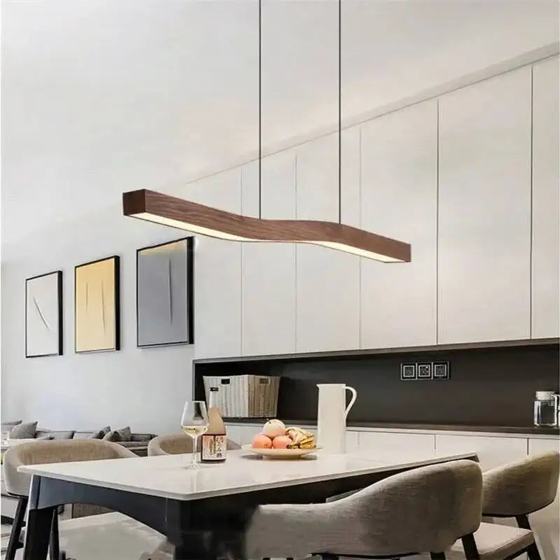 Creative Loft Pendant Light – Retro Camur Wooden Linear Lamp for Artistic Dining Spaces