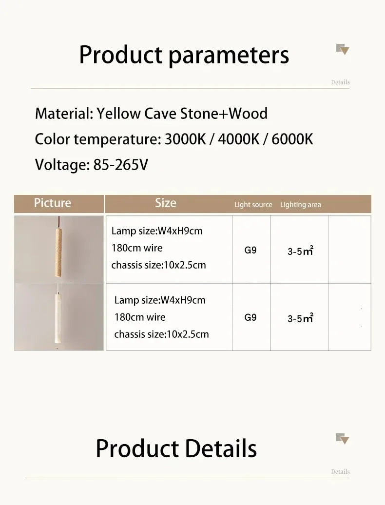 Elegant Retro Pendant Light – Modern Travertine & Walnut Tube Lamp for Bedside & Dining Décor