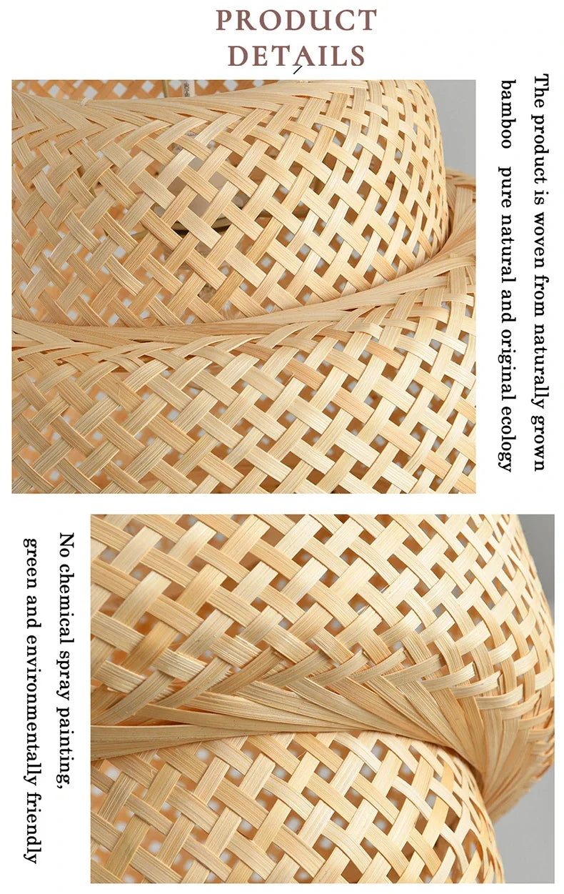 Bamboo Lantern 26cm Pendant Lamp Natural Rattan Wicker E27 LED Chandeliers Hand-Woven Lampshades Lighting Fixture Hanging Light