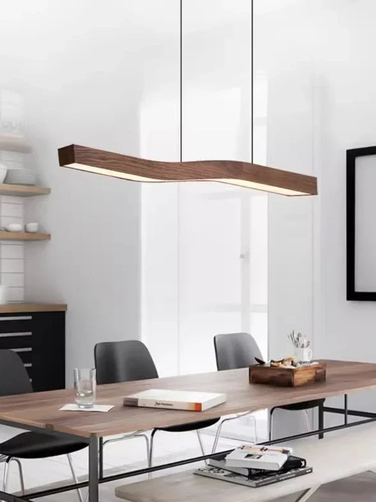 Creative Loft Pendant Light – Retro Camur Wooden Linear Lamp for Artistic Dining Spaces