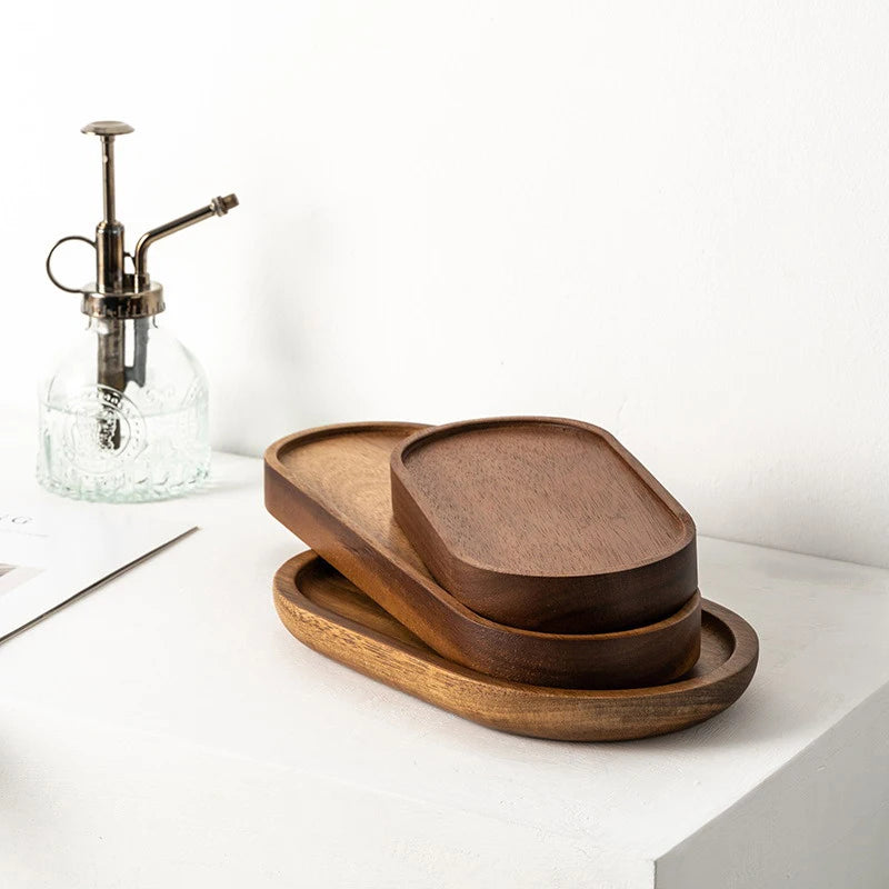Artisan Solid Wood Food Tray – Minimalist Japanese Design for Fruit, Bread & Tea Service
