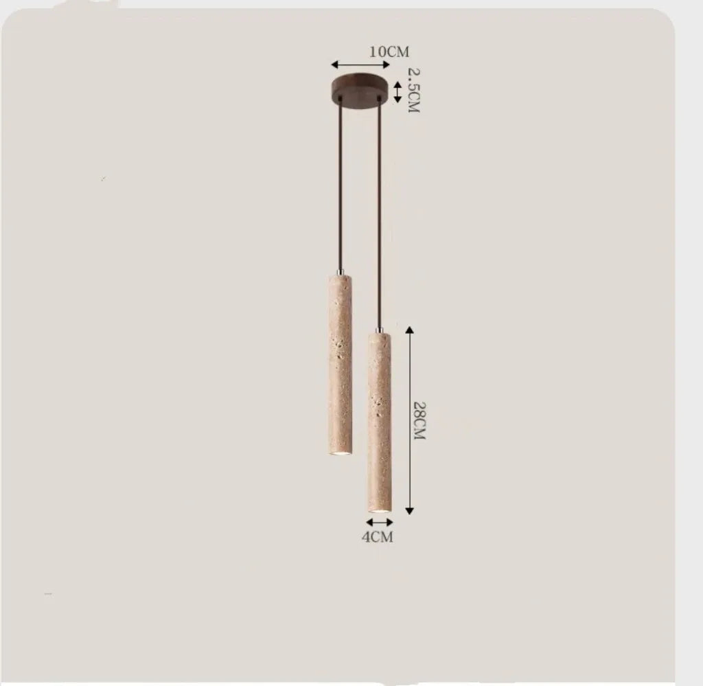 Elegant Retro Pendant Light – Modern Travertine & Walnut Tube Lamp for Bedside & Dining Décor