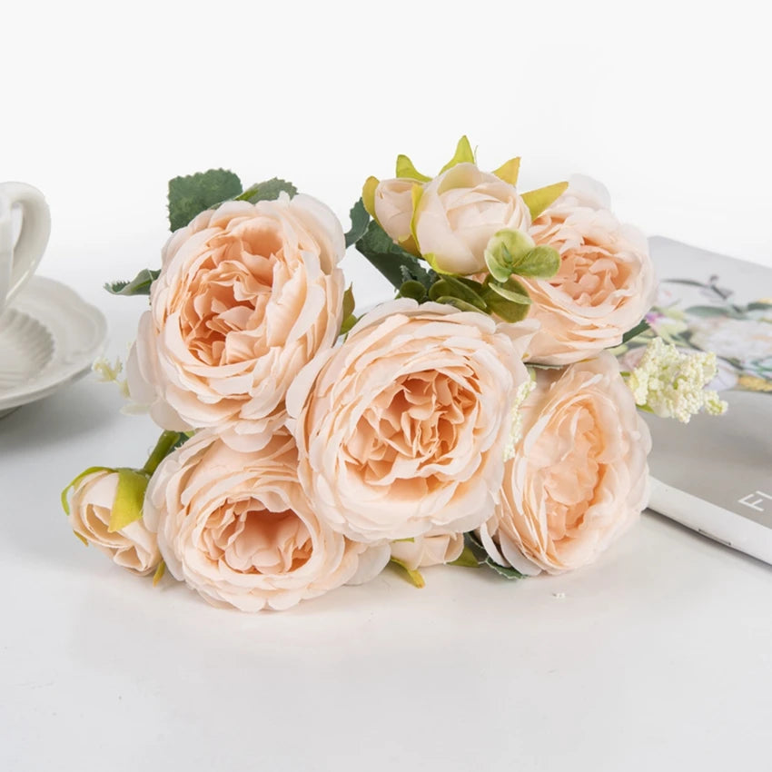 Artificial Flowers Fake Silk White Peonies Used for Home Room Vase Decoration Christmas Wreath Wedding Bouquet Party Accessories