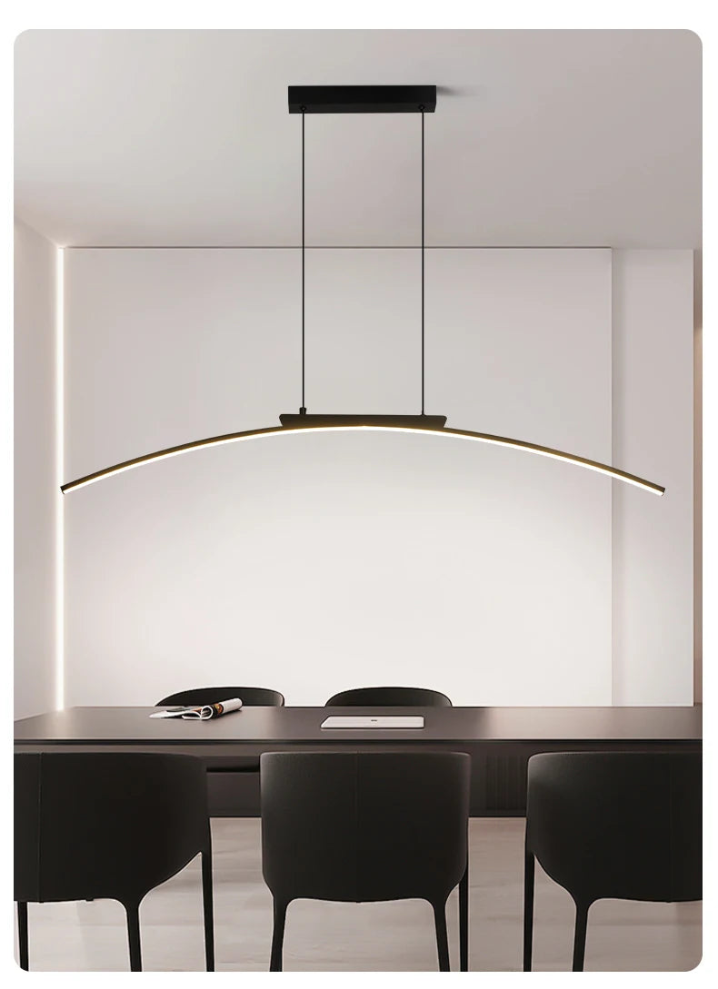 Contemporary Dining Room Pendant Light Sleek LED Arc Hanging Lamp Adjustable Brightness Energy Efficient Ideal for Kitchen Resta