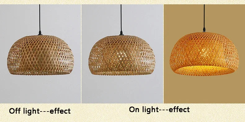 Bamboo Lantern 26cm Pendant Lamp Natural Rattan Wicker E27 LED Chandeliers Hand-Woven Lampshades Lighting Fixture Hanging Light