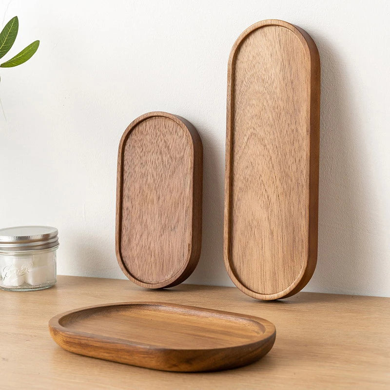 Artisan Solid Wood Food Tray – Minimalist Japanese Design for Fruit, Bread & Tea Service