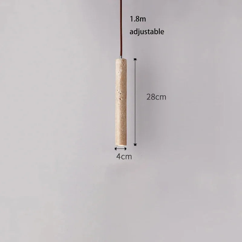 Elegant Retro Pendant Light – Modern Travertine & Walnut Tube Lamp for Bedside & Dining Décor