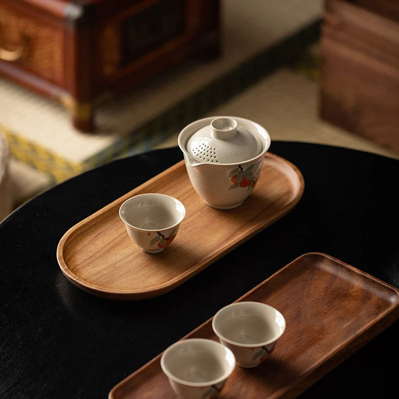 Artisan Solid Wood Food Tray – Minimalist Japanese Design for Fruit, Bread & Tea Service