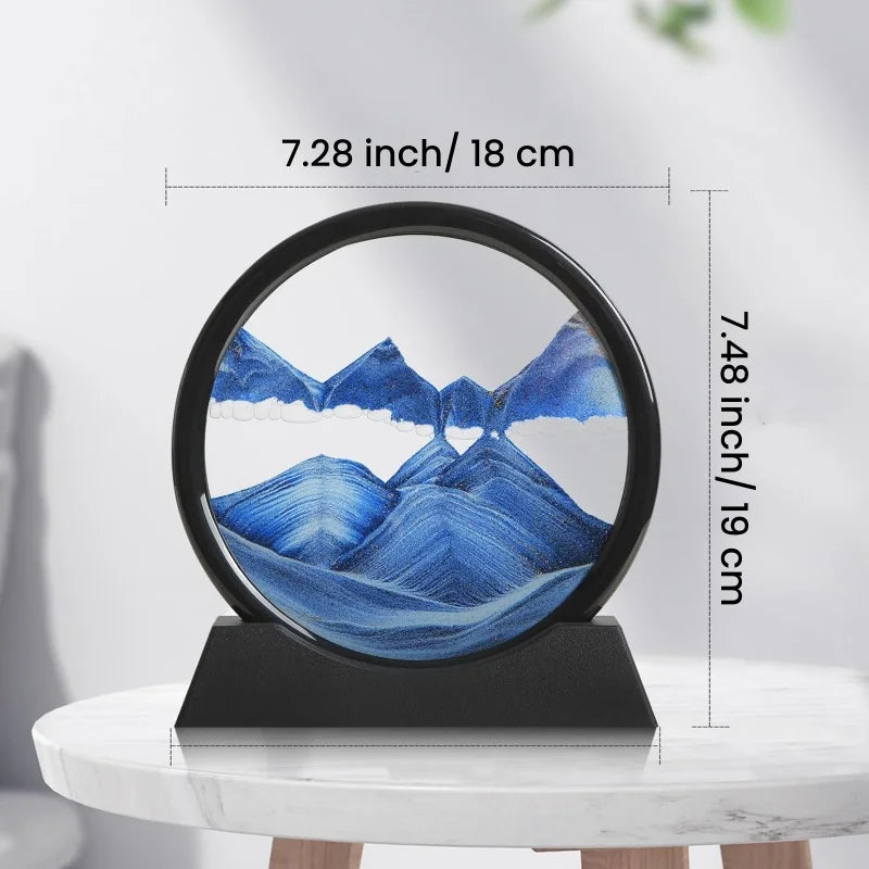 3D Hourglass Quicksand Moving Sand Art Picture Round Glass Deep Sea Sandscape Craft Flowing Painting Home Office Work Decor